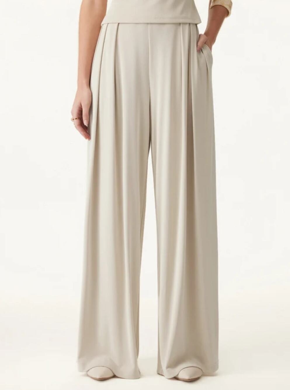 NWT OGL Sandwashed Mid Rise Pleated Wide Leg Palazzo Pant Morning Mist Size XS